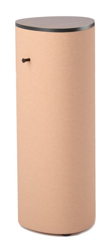 Cascando Pully Pillar Stehtisch in Beige mit dunkler Tischplatte für Besprechungen.